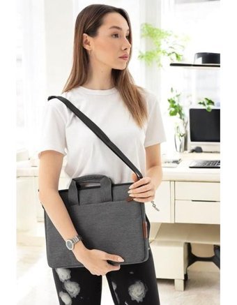 Terzi Bey 13-14 inç Kumaş Su Geçirmez El-Omuz Laptop Çantası Koyu Gri