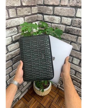 Guard Nakış Desenli 13 inç Hakiki Deri Su Geçirmez Kılıf Laptop Çantası Yeşil