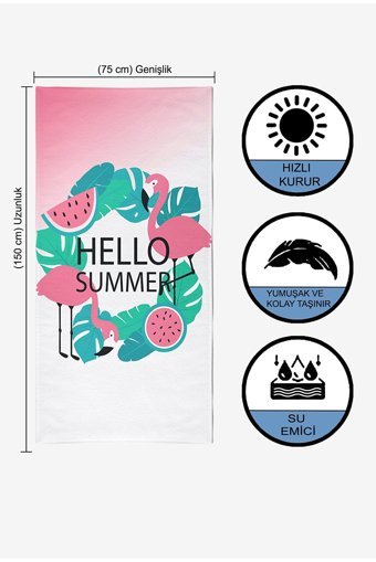 Vevienhome Hello Summer Pamuklu Plaj Havlusu Çok Renkli