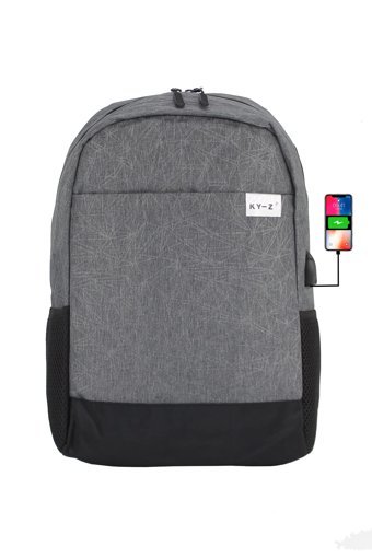 Case Club Usb Aparatlı 15.6 inç Kumaş Su Geçirmez Sırt Laptop Çantası Gri