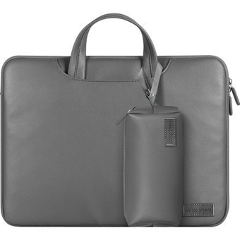 Novstrap Luxury 14 inç Deri Su Geçirmez El-Omuz Laptop Çantası Koyu Gri