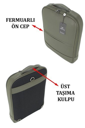 Case Club 15.6 inç Suni Deri Su Geçirmez Sırt Laptop Çantası Yeşil