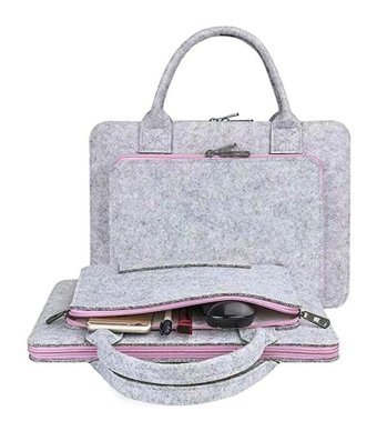 Jms 17 inç Keçe Kılıf Laptop Çantası Gri-Pembe