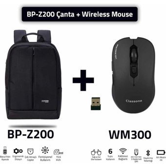 Classone Zaino Bp-Z200 15.6 inç Kumaş Su Geçirmez Sırt Laptop Çantası Siyah