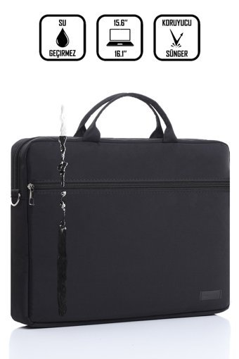 D'Vers 15.6 inç Kumaş Su Geçirmez El-Omuz Laptop Çantası Siyah