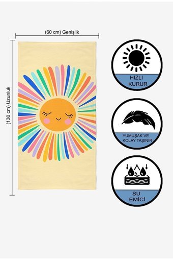 Vevienhome Happy Sun Pamuklu Çocuk Plaj Havlusu Çok Renkli