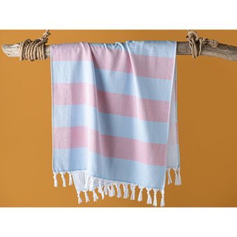 English Home Bold Stripe Pamuklu Plaj Havlusu Mavi Pembe