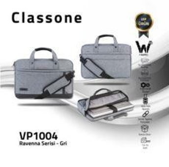 Classone Ravenna 14 inç Kumaş Su Geçirmez El-Omuz Laptop Çantası Gri