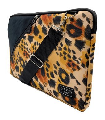 Differ Studio Leopar Desenli 15.6 inç Kumaş Su Geçirmez El-Omuz Laptop Çantası Siyah