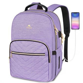 Matein 15.6 inç Polyester Su Geçirmez Sırt Laptop Çantası Lila