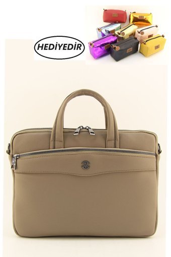Hnb 13-13.3 inç Kapitone Deri Su Geçirmez El-Omuz Laptop Çantası Vizon