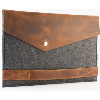 Dk Leather 13.3 inç Deri Su Geçirmez Kılıf Laptop Çantası Gri-Kahverengi