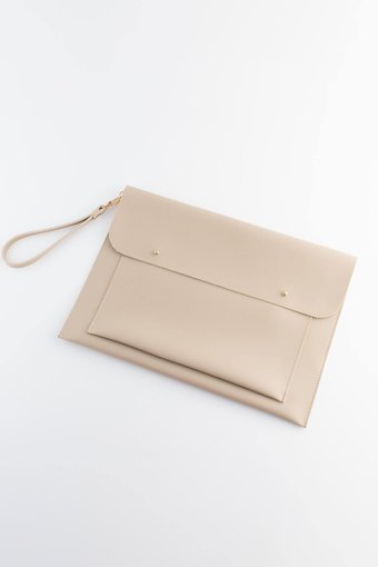 Dk Leather 13-13.3-15 inç Deri Su Geçirmez El-Omuz Laptop Çantası Krem