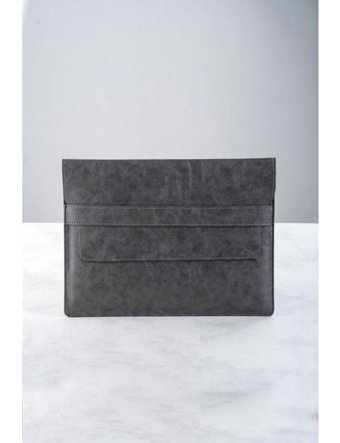 Dk Leather 13-13.3-14 inç Deri Su Geçirmez Kılıf Laptop Çantası Gri