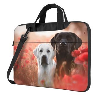 VducK Köpek Desenli 15.6 inç Oxford Kumaş Su Geçirmez El-Omuz Laptop Çantası Beyaz-Siyah