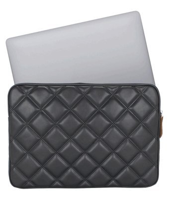 Case Club Kapitone 13.3-14 inç Kapitone Deri Su Geçirmez Kılıf Laptop Çantası Siyah