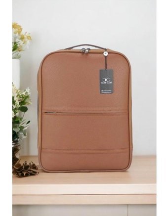 Case Club 15.6 inç Suni Deri Su Geçirmez Sırt Laptop Çantası Kahverengi-Taba