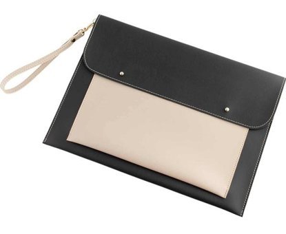 Dk Leather 13-13.3-14 inç Deri Su Geçirmez El-Omuz Laptop Çantası Bej-Siyah