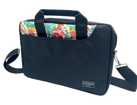 Differ Studio Çiçek Desenli 13-14.9 inç Kumaş Su Geçirmez El-Omuz Laptop Çantası Siyah