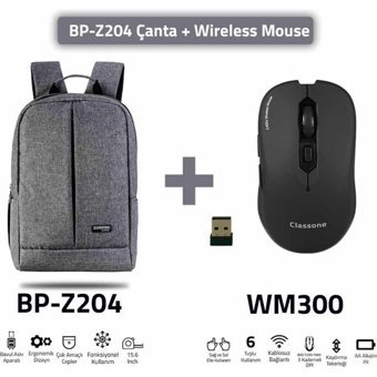 Classone BP-Z204 15.6 inç Kumaş Su Geçirmez Sırt Laptop Çantası Gri