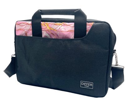 Differ Studio Mermer Desenli 13-14.9 inç Kumaş Su Geçirmez El-Omuz Laptop Çantası Pembe-Siyah