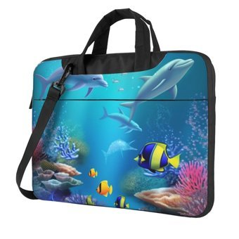 VducK Okyanus Desenli 15.6 inç Oxford Kumaş Su Geçirmez El-Omuz Laptop Çantası Mavi-Siyah