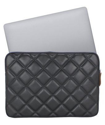 Case Club Kapitone 16 inç Kapitone Deri Su Geçirmez Kılıf Laptop Çantası Siyah