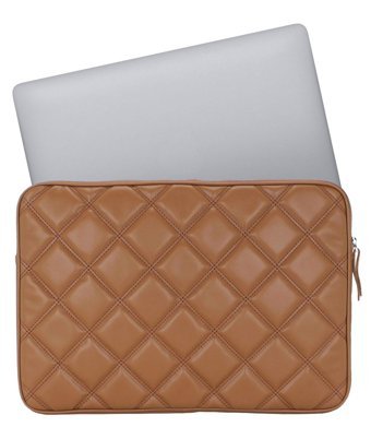 Case Club Kapitone 16 inç Kapitone Deri Su Geçirmez Kılıf Laptop Çantası Taba