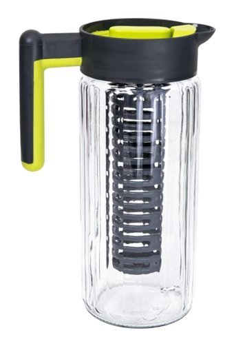 Herevin Yeşil Sütun Çizgi Isıya Dayanıklı Plastik Kapaklı Cam Sürahi 1.4 lt
