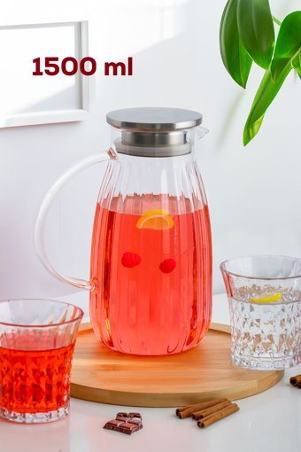 Porsima 15316 Isıya Dayanıklı Metal Kapaklı Borosilikat Sürahi 1.5 lt