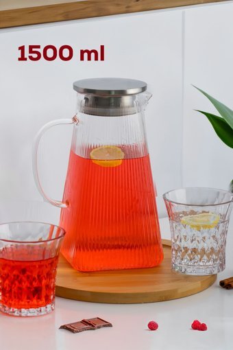 Porsima 15309 Isıya Dayanıklı Metal Kapaklı Borosilikat Sürahi 1.5 lt