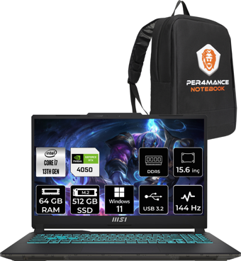 MSI Cyborg 15 A13VE897XTRP412 Dahili UHD Graphics Intel Core i7 13620H 64 GB Ram 512 GB SSD 15.6 inç Full HD Windows 11 Pro Laptop + PER4 Çanta