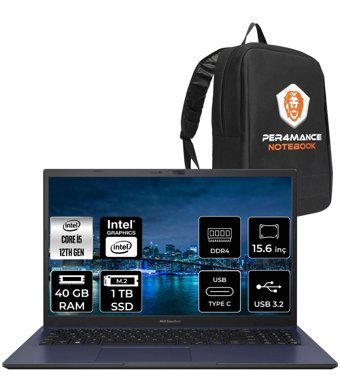 Asus ExpertBook B1502CBA BQ0555 Dahili Iris Xe Graphics Eligible Intel Core i5 1235U 8 GB Ram 1 TB SSD 15.6 inç Full HD Windows 11 Home Laptop + PER4 Çanta