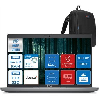 Dell Latitude 5440 544014EMEAVPU07 Dahili Iris Xe Graphics Eligible Intel Core i7 1370P 64 GB Ram 1 TB SSD 14 inç Full HD Ubuntu Laptop + Zetta Çanta