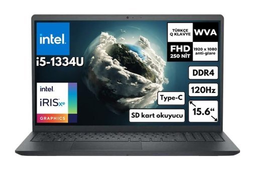 Dell Inspiron 3530 I35303407U BT14 Dahili Iris Xe Graphics Eligible Intel Core i5 1334U 64 GB Ram 512 GB SSD 15.6 inç Full HD Freedos Laptop