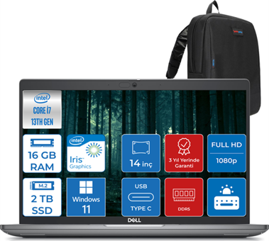 Dell Latitude 5440 544014EMEAVPWP03 Dahili Iris Xe Graphics Eligible Intel Core i7 1370P 16 GB Ram 2 TB SSD 14 inç Full HD Windows 11 Pro Laptop
