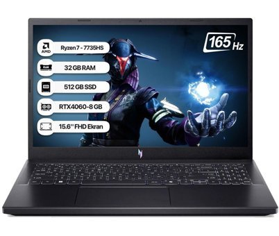 Acer Nitro V 15 ANV15-41 NH.QSFEY.003 Harici GeForce RTX 4060 AMD Ryzen 7 7735HS 32 GB Ram 512 GB SSD 15.6 inç Full HD Freedos Laptop