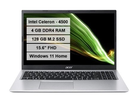Acer Aspire 3 A315-35-C8YJ Dahili UHD Graphics Intel Celeron 4500 4 GB Ram 128 GB SSD 15.6 inç Full HD Windows 11 Home Laptop