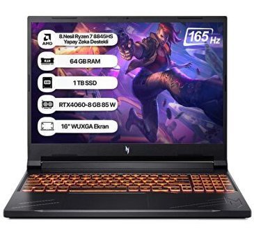 Acer Nitro V16 ANV16-41 NH.QRUEY.003-64 Harici GeForce RTX 4060 AMD Ryzen 7 8845HS 64 GB Ram 1 TB SSD 16 inç WUXGA Freedos Laptop