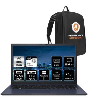 Asus ExpertBook B1500CEAE BQ4167 Dahili Iris Xe Graphics Intel Core i5 1135G7 8 GB Ram 4 TB SSD 15.6 inç Full HD Windows 11 Pro Laptop + PER4 Çanta