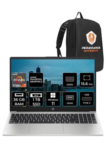 Hp 255 G10 8A548EA Harici Radeon Graphics AMD Ryzen 7 7730U 36 GB Ram 1 TB SSD 15.6 inç Full HD Windows 11 Home Laptop + PER4 Çanta
