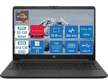 Hp 255 G8 7N4W6AA30 Harici AMD Radeon RX Vega 7 AMD Ryzen 5 5500U 32 GB Ram 512 GB SSD 15.6 inç Full HD Windows 11 Pro Laptop