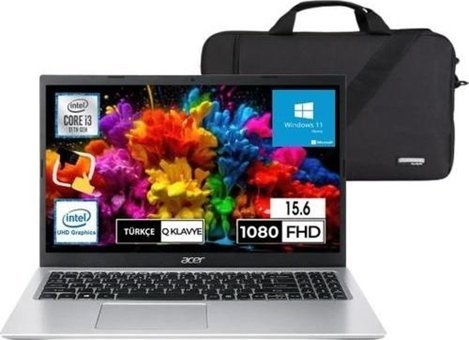 Acer Aspire 3 A315-58-36YJ Dahili UHD Graphics Intel Core i3 1115G4 12 GB Ram 256 GB SSD 15.6 inç Full HD Windows 11 Laptop + Snertech Çanta