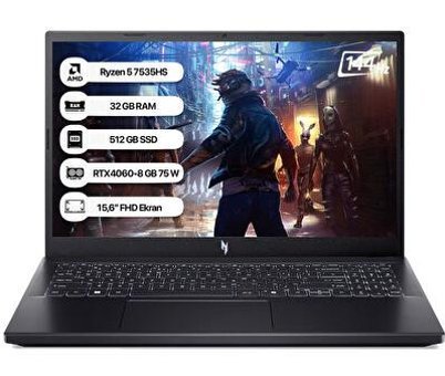 Acer Nitro V 15 ANV15 NH.QSFEY.004-32 Harici GeForce RTX 4060 AMD Ryzen 5 7535HS 32 GB Ram 512 GB SSD 15.6 inç Full HD Freedos Laptop