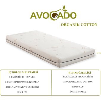 Avocado Dikdörtgen Pamuk Sünger Ortopedik 80x130 cm Beşik Yatağı