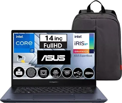 Asus ExpertBook B5 Flip B5402FVA Dahili Iris Xe Graphics Eligible Intel Core i7 1360P 40 GB Ram 2 TB SSD 14 inç Full HD Windows 11 Pro Dokunmatik Laptop + Snertech Çanta