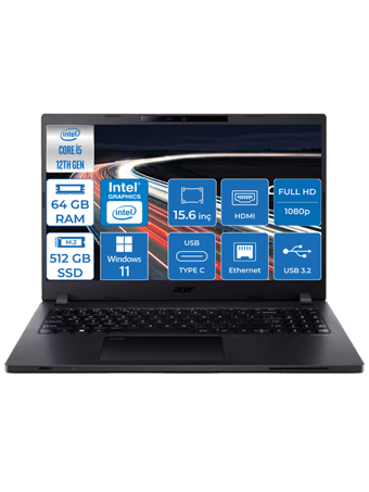 Acer Travelmate P2 TMP215 WH07 Dahili Intel UHD Graphics Intel Core i5 1235U 64 GB Ram 512 GB SSD 15.6 inç Full HD Windows 11 Home Laptop