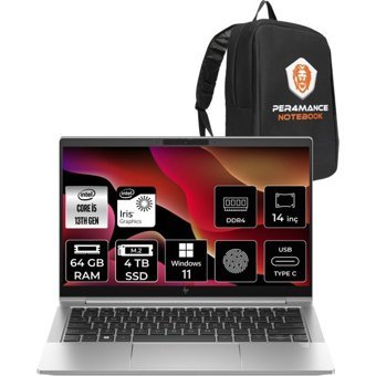 Hp EliteBook 640 G10 8A572EAP450 Dahili Iris Xe Graphics Eligible Intel Core i5 1335U 64 GB Ram 4 TB SSD 14 inç Full HD Windows 11 Pro Laptop + PER4 Çanta
