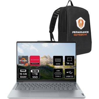 Lenovo Yoga Slim 6 82X3004FTXP303 Harici AMD Radeon 780M AMD Ryzen 7 7840U 16 GB Ram 1 TB SSD 14 inç Full HD Freedos Laptop + PER4 Çanta