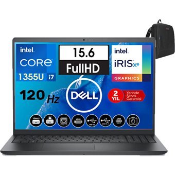 Dell Vostro 3530 WN1601PVNB353012 Dahili Iris Xe Graphics Eligible Intel Core i7 1355U 32 GB Ram 512 GB SSD 15.6 inç Full HD Freedos Laptop + Zetta Çanta